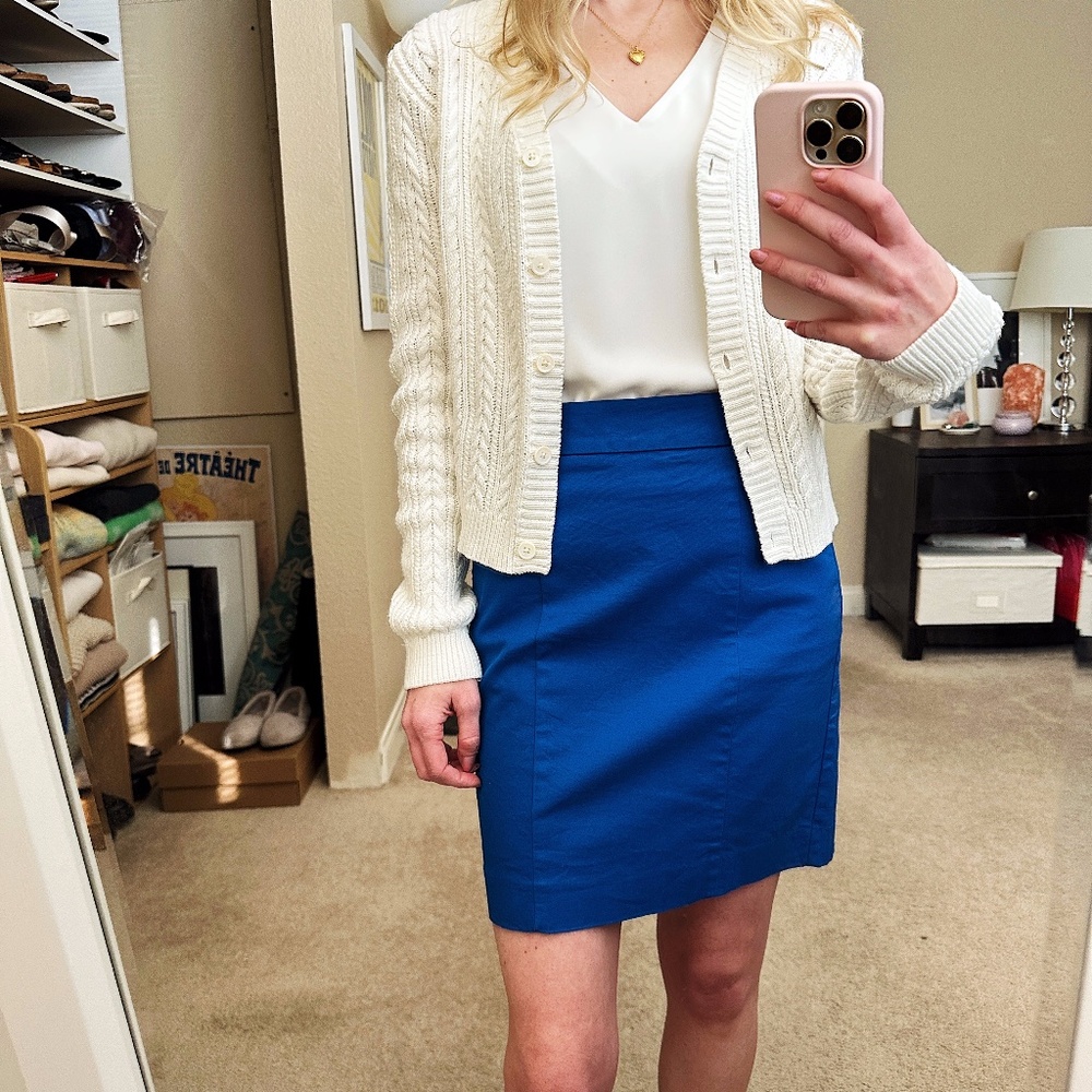 Ann Taylor Women’s Petite Stretch Cotton Twill Madison Pencil Skirt 00P Blue